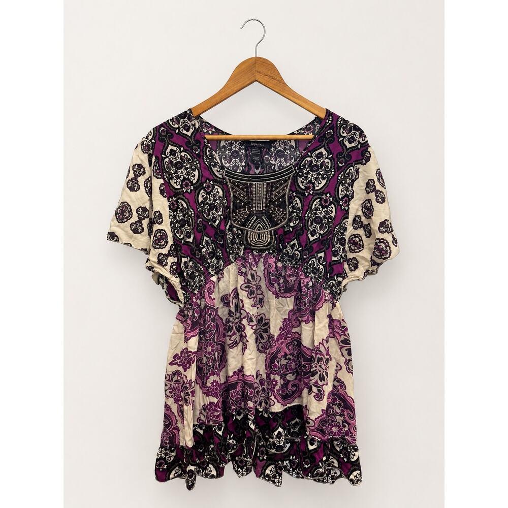 Style & Co. Boho Embroidered Empire Waste Blouse Top Size XL